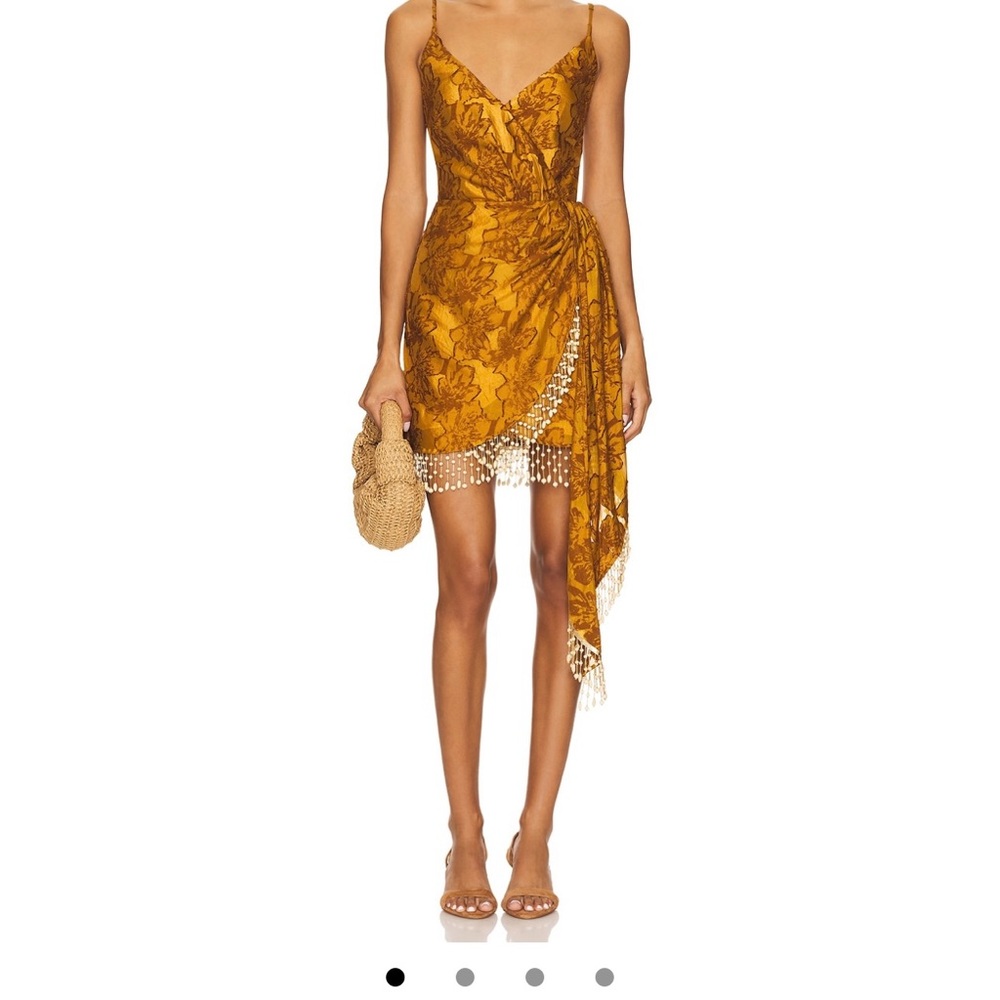 House of Harlow 1960 Asymmetrical Floral Dress in Mustard